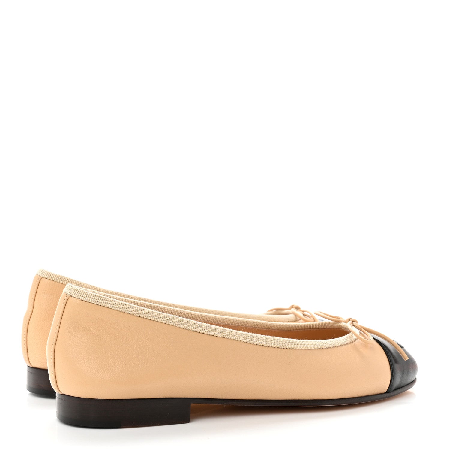 Chanel Lambskin Cap Toe CC Ballerina Flats 35 Beige Black 4 of 8