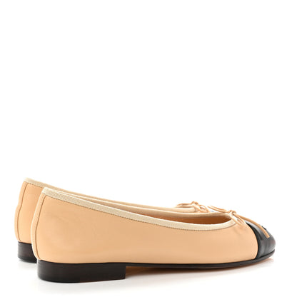 Chanel Lambskin Cap Toe CC Ballerina Flats 35 Beige Black 4 of 8