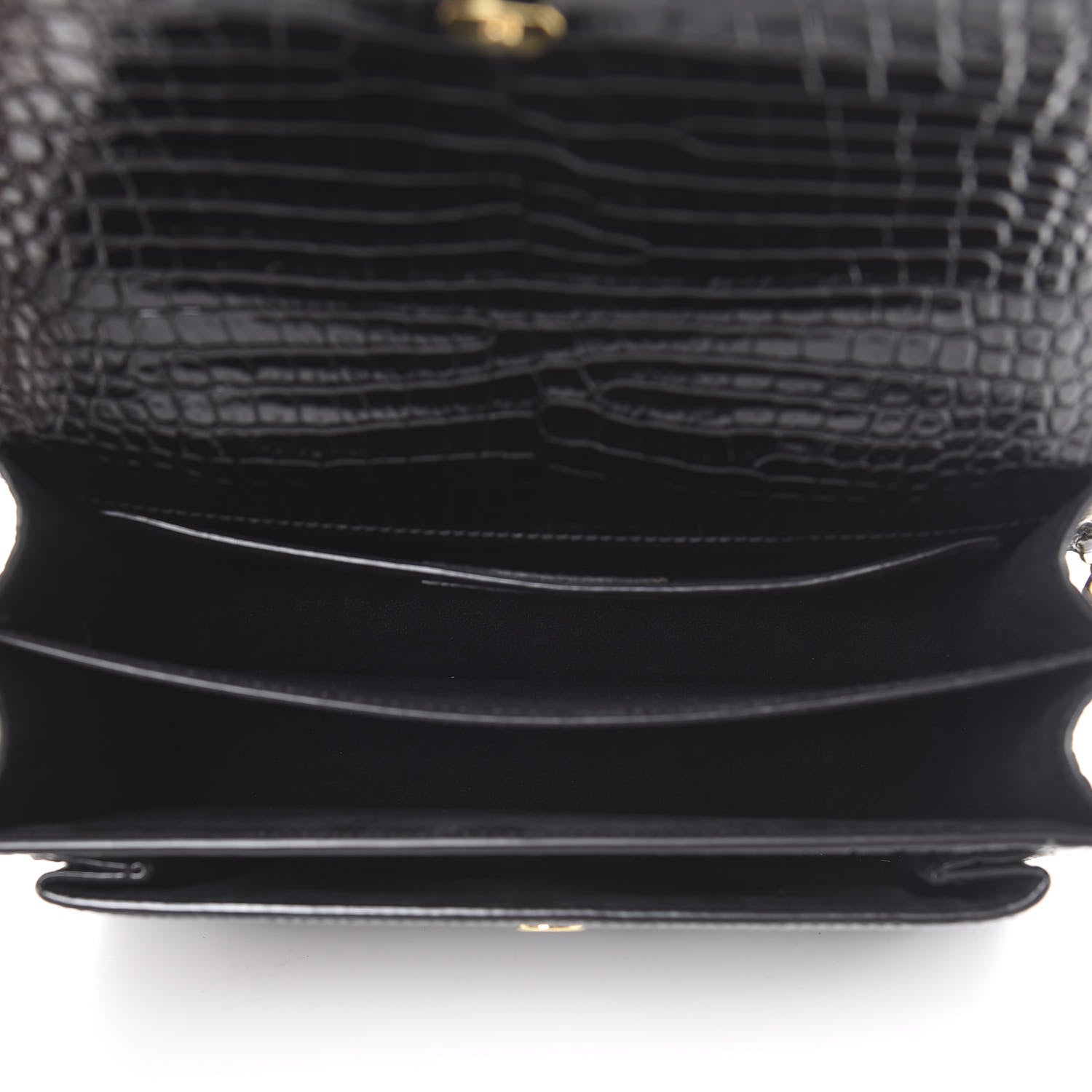Saint Laurent Calfskin Crocodile Embossed Medium Monogram Sunset Black 4 of 9