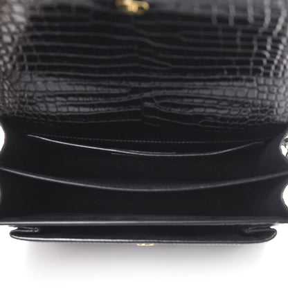 Saint Laurent Calfskin Crocodile Embossed Medium Monogram Sunset Black 4 of 9
