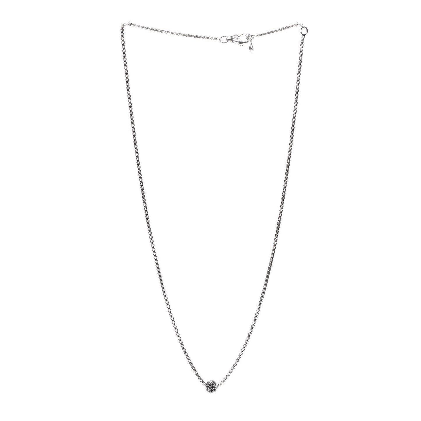 Sterling Silver Black Diamond Pave Ball Pendant Necklace