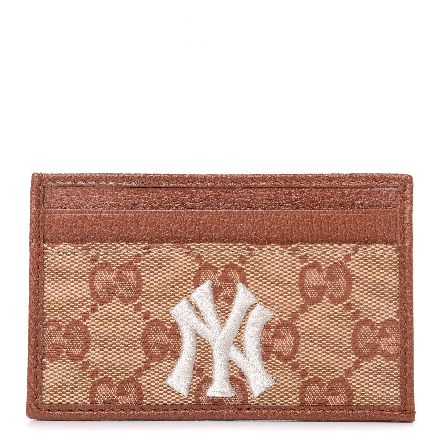 Gucci X MLB GG Monogram NY Yankees Card Holder Beige Ruggine Ivory 1 of 7