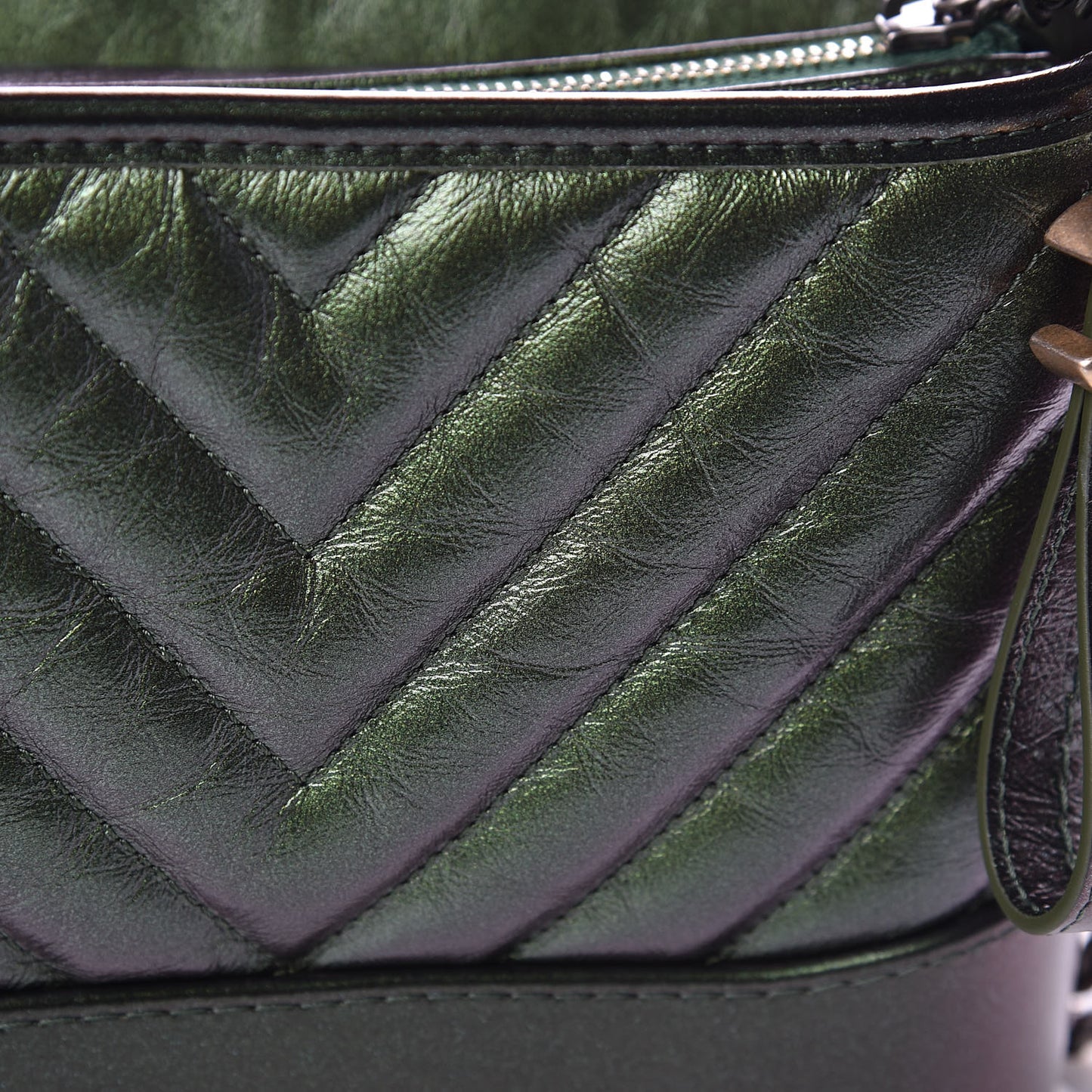 Metallic Calfskin Chevron Quilted Small Gabrielle Hobo Green