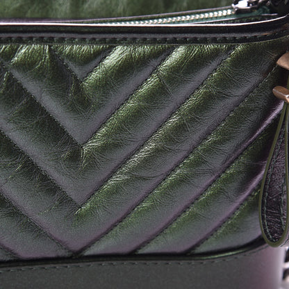Chanel Metallic Calfskin Chevron Quilted Small Gabrielle Hobo Green 8 of 12