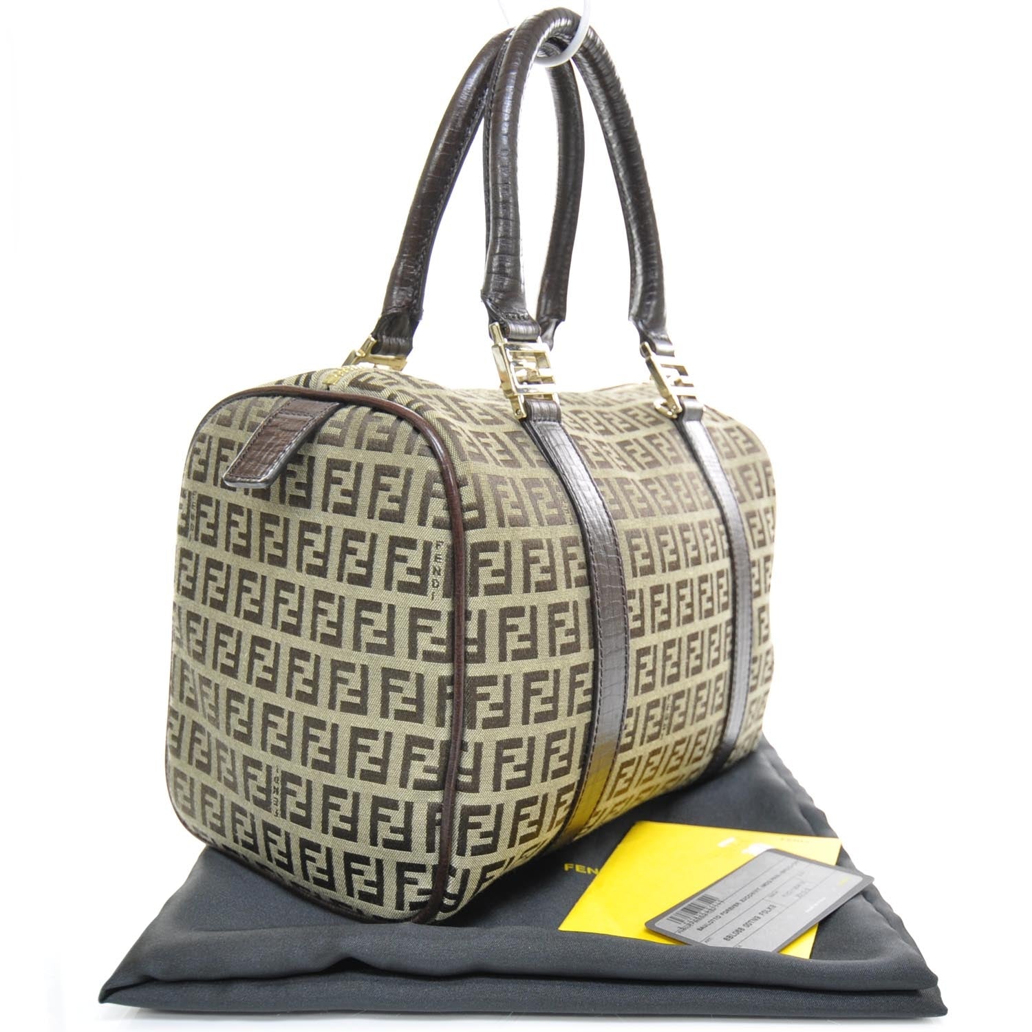 Fendi Zucchino Vitello Small Boston Mogano Panna Bruciato 2 of 10