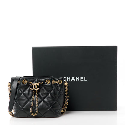 Chanel Lambskin Quilted Crush on Chains Drawstring Small Bucket Bag Black 10 of 10