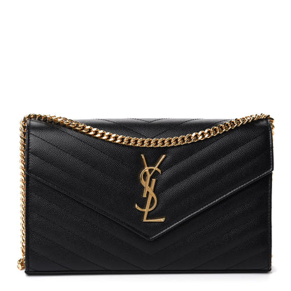 Saint Laurent Grain De Poudre Matelasse Chevron Monogram Chain Wallet Black 1 of 11