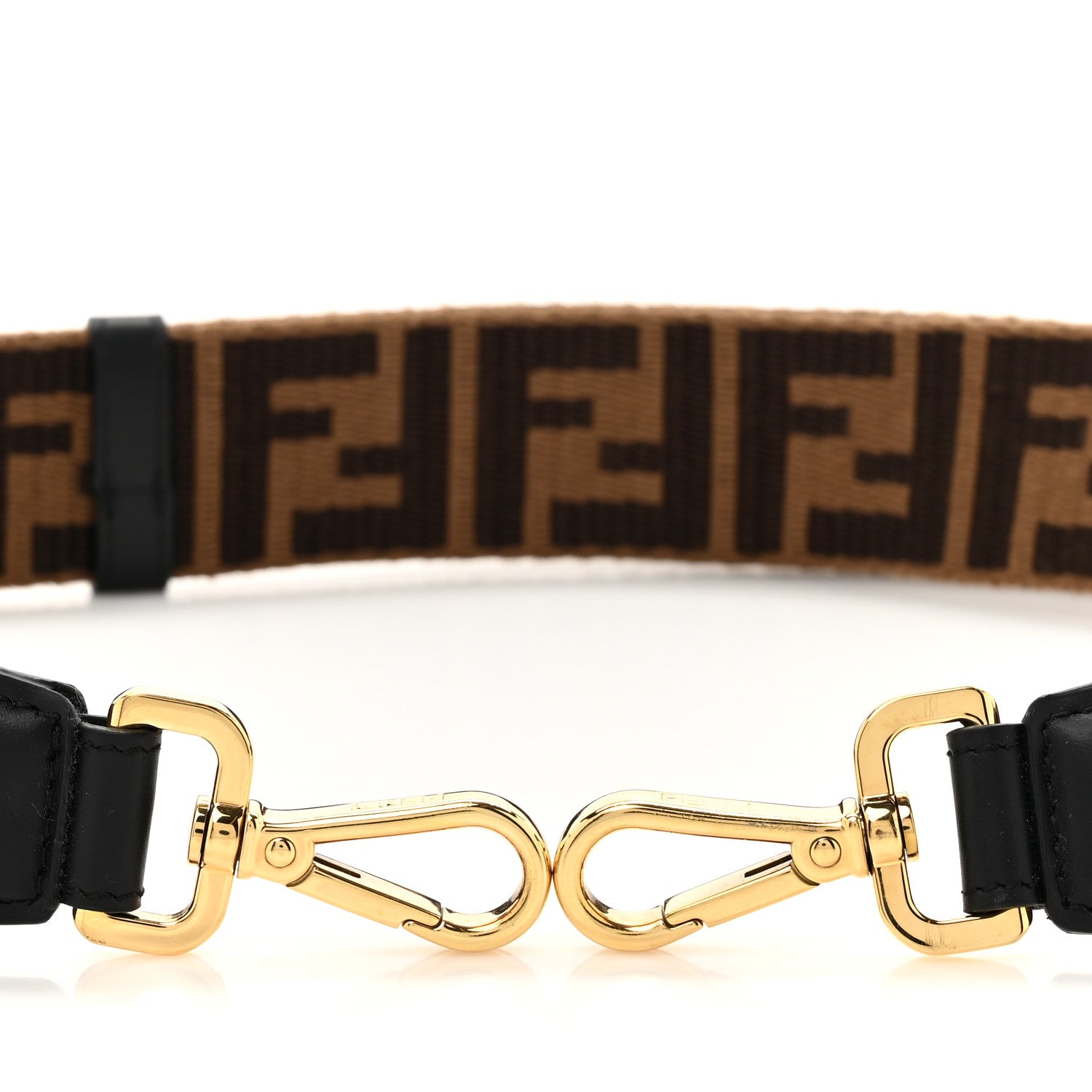 Fendi Ribbon Vitello Century FF 1974 Flat Studded Strap You Fango Marrone Ebano 3 of 5