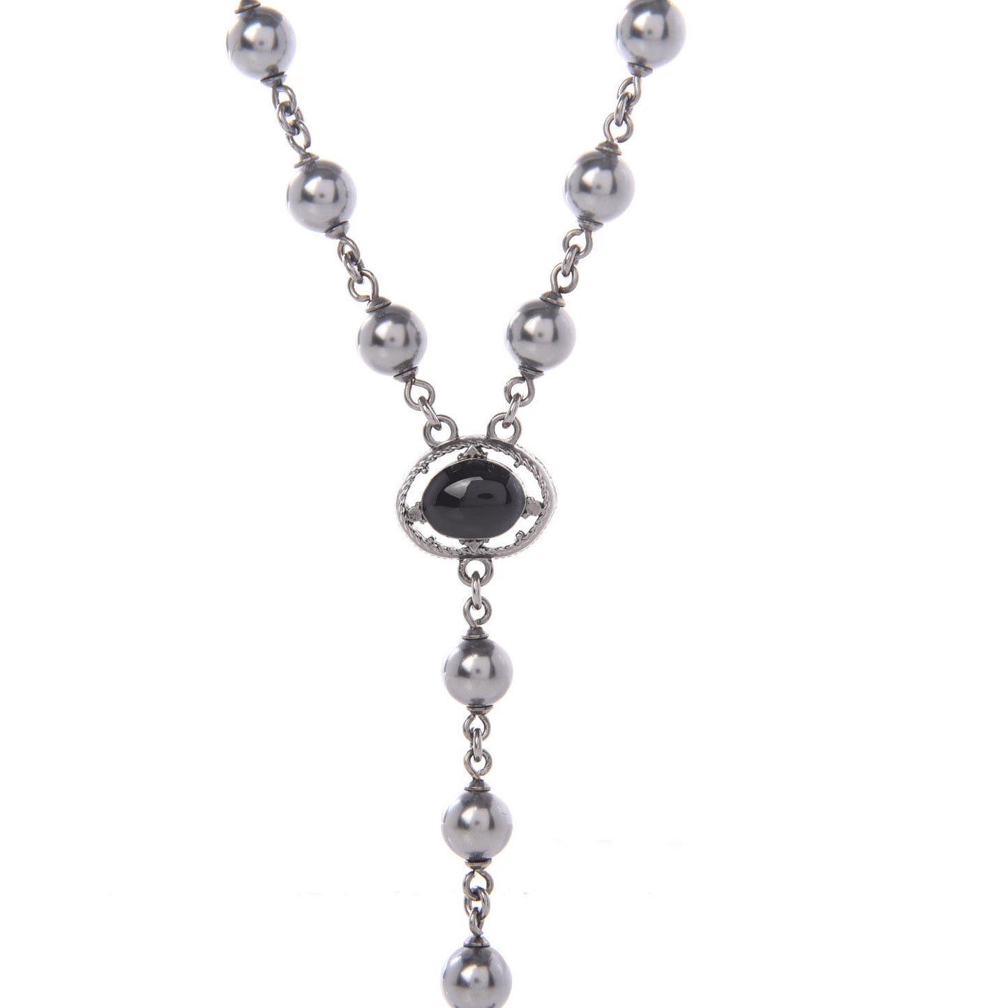Pearl Resin Bead CC Long Necklace Ruthenium
