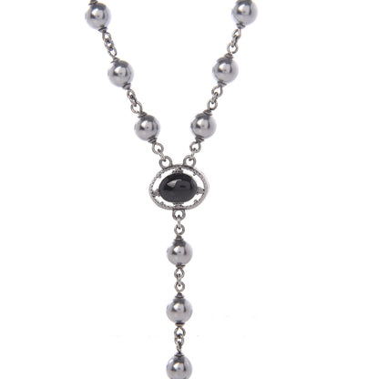 Chanel Pearl Resin Bead CC Long Necklace Ruthenium 4 of 5