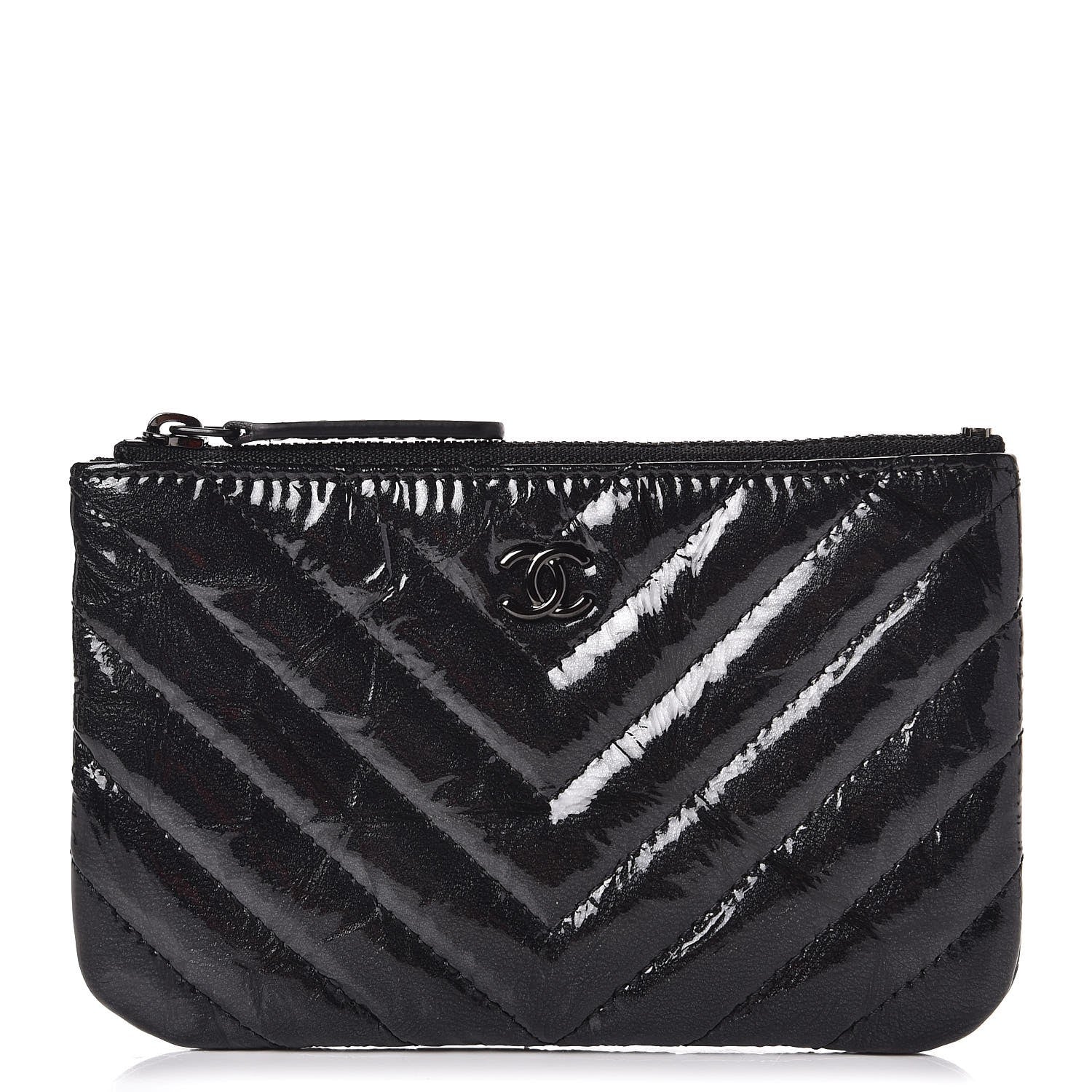 Chanel Patent Metallic Crumpled Calfskin Chevron Quilted Cosmetic Case So Black 1 of 8