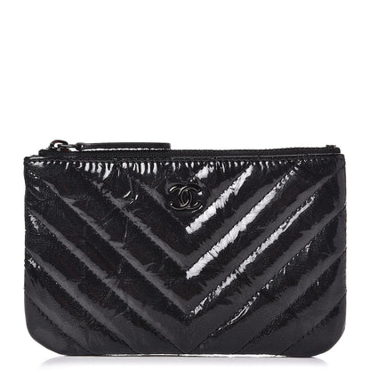Chanel Patent Metallic Crumpled Calfskin Chevron Quilted Cosmetic Case So Black 1 of 8