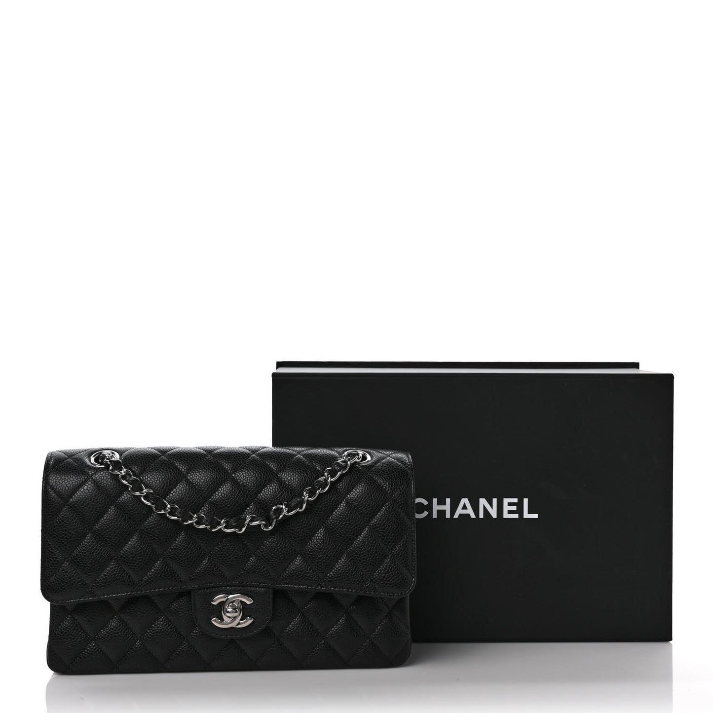 Caviar Quilted Medium Double Flap Black