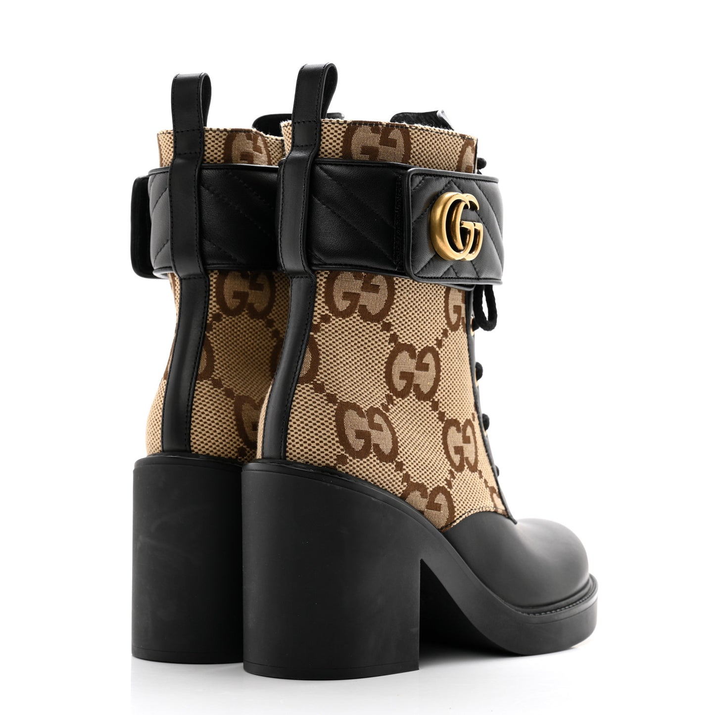 Flores Calfskin Monogram Maxi GG Nappa Matelasse Double G Ankle Boots 37.5 Black Camel Ebony