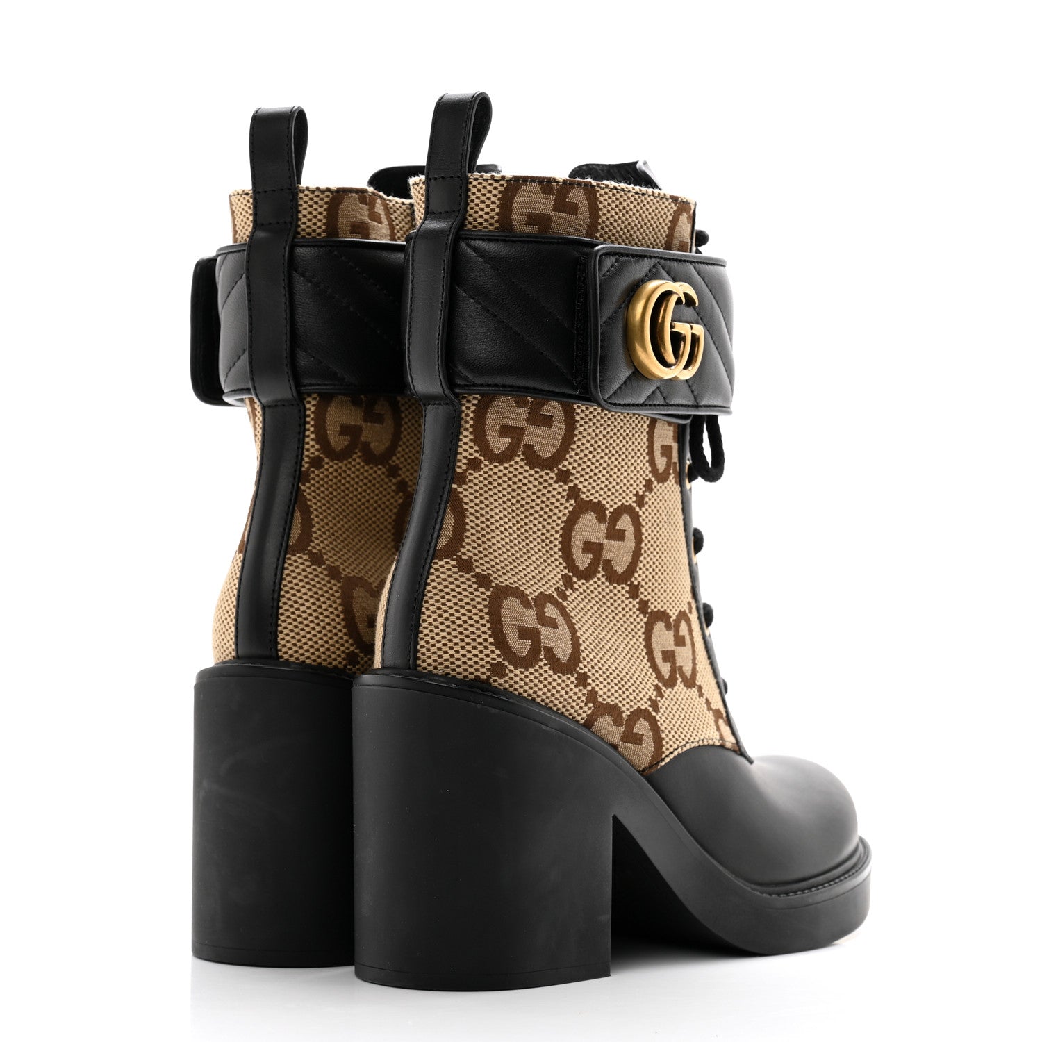 Gucci Flores Calfskin Monogram Maxi GG Nappa Matelasse Double G Ankle Boots 37.5 Black Camel Ebony 4 of 9