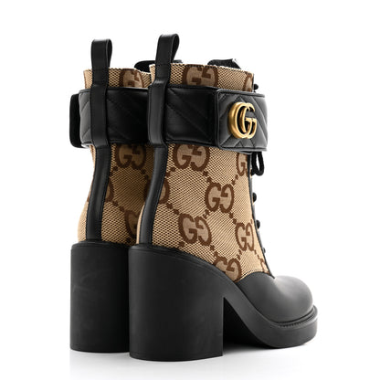 Gucci Flores Calfskin Monogram Maxi GG Nappa Matelasse Double G Ankle Boots 37.5 Black Camel Ebony 4 of 9