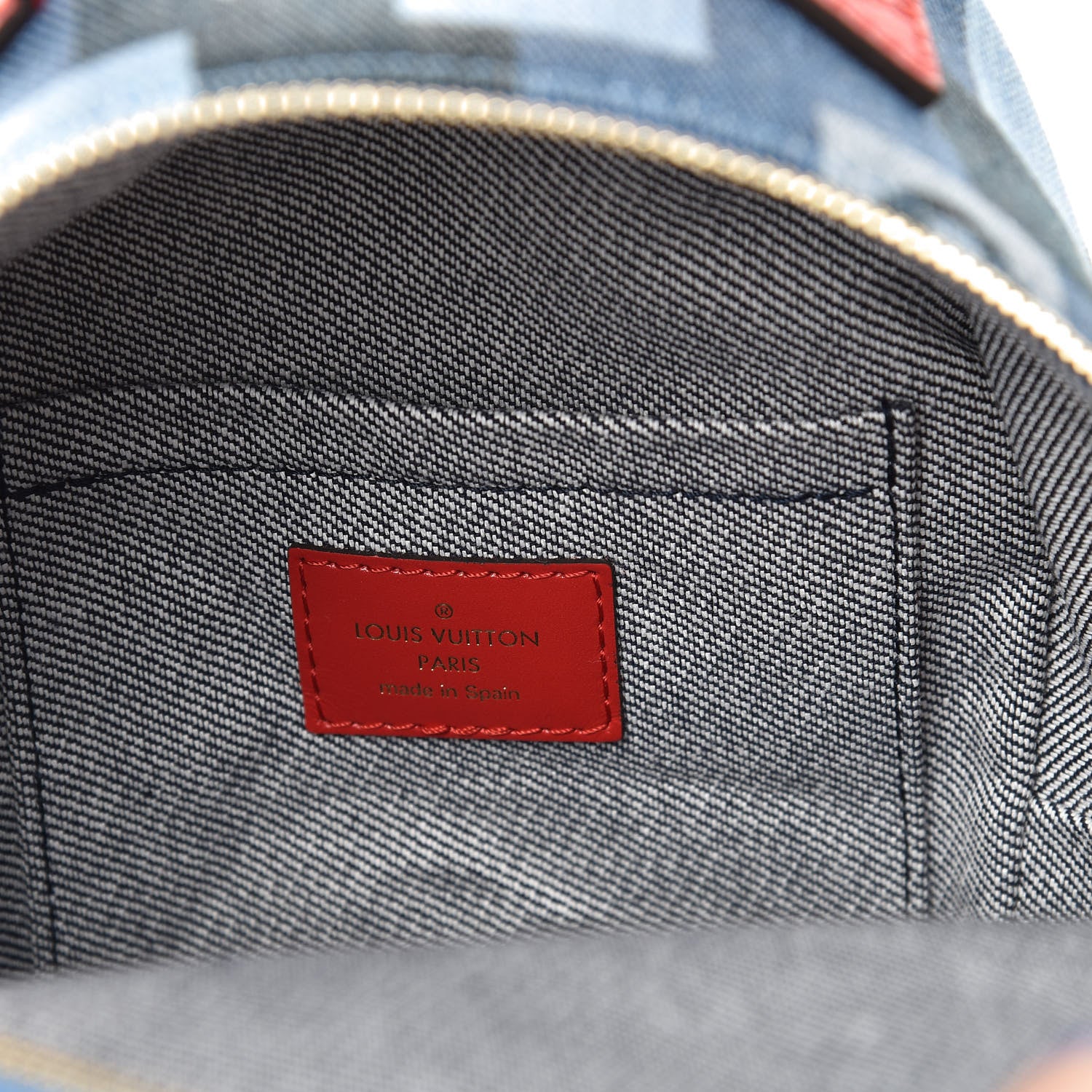 Louis Vuitton Denim Damier Monogram Patchwork Palm Springs Backpack Mini Blue Rouge 5 of 9