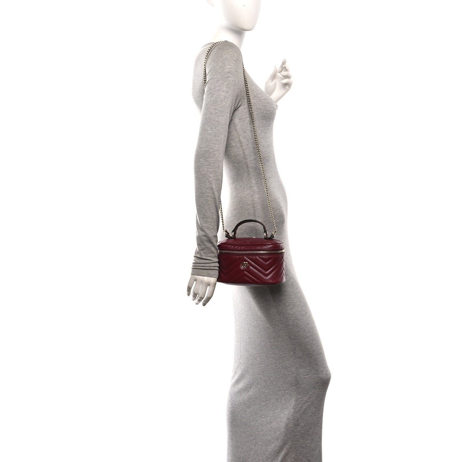 Gucci Calfskin Matelasse GG Marmont Vanity Cosmetic Case Burgundy 2 of 12