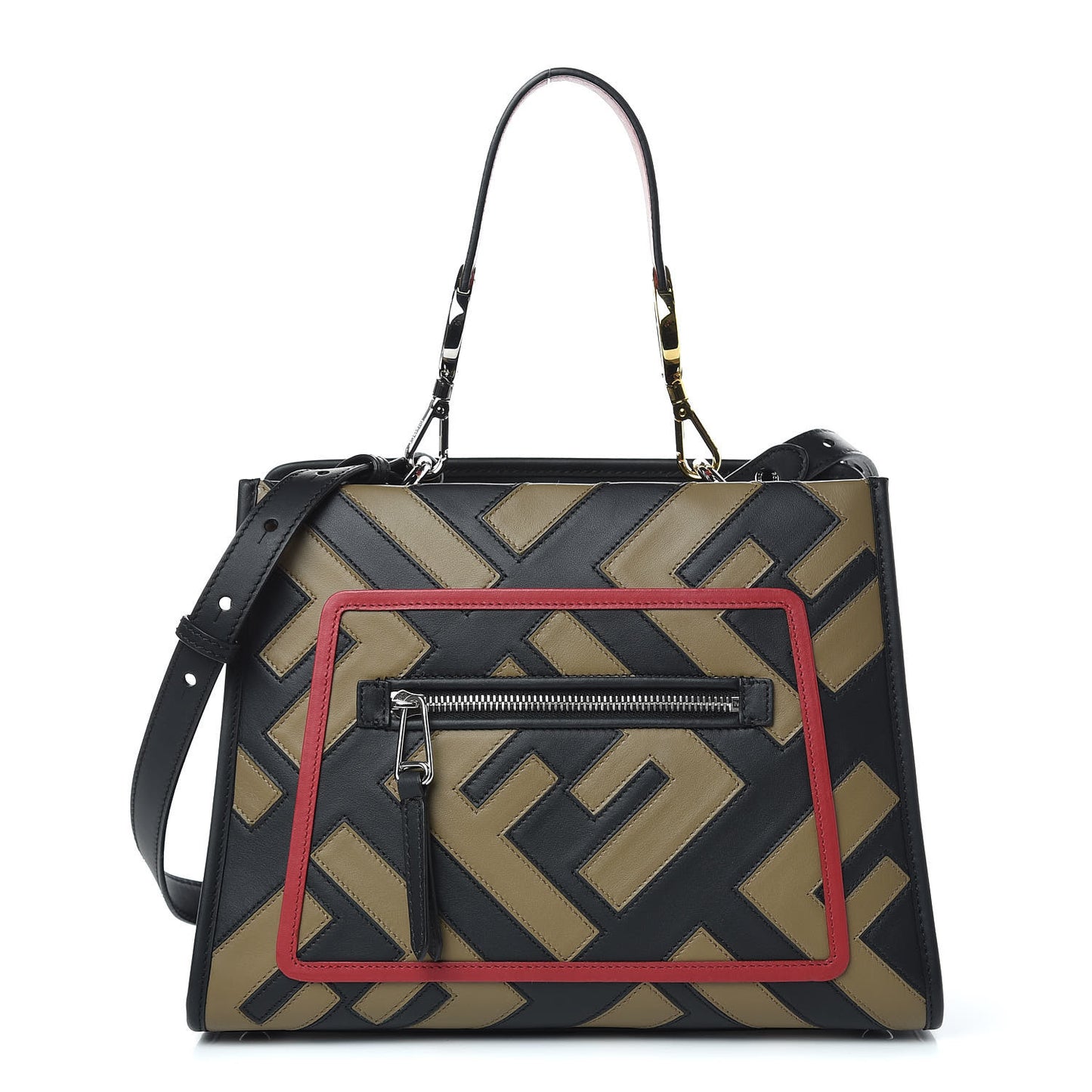 Vitello Century F is Fendi FF Diagonal Inlay Small Runaway Satchel Fango Black Fragola