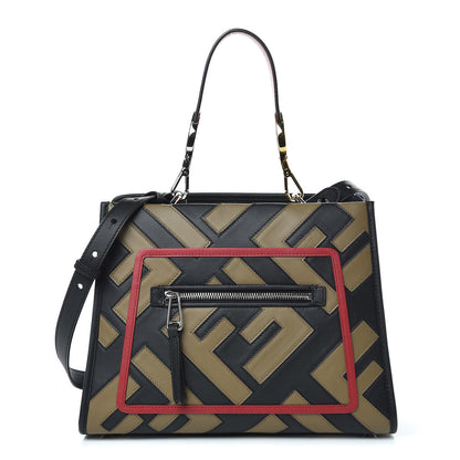 Fendi Vitello Century F is Fendi FF Diagonal Inlay Small Runaway Satchel Fango Black Fragola 1 of 9