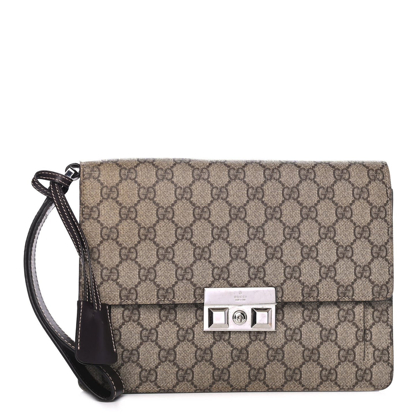 GG Plus Monogram Flap Clutch Dark Brown