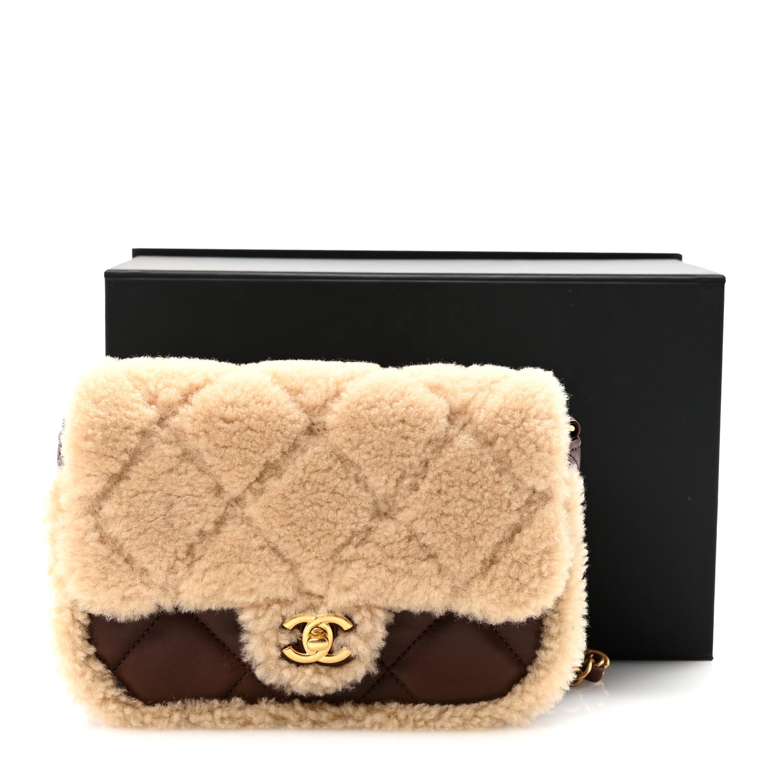 Chanel Shearling Lambskin Quilted Mini Furry Coco Flap Beige Dark Brown 11 of 11