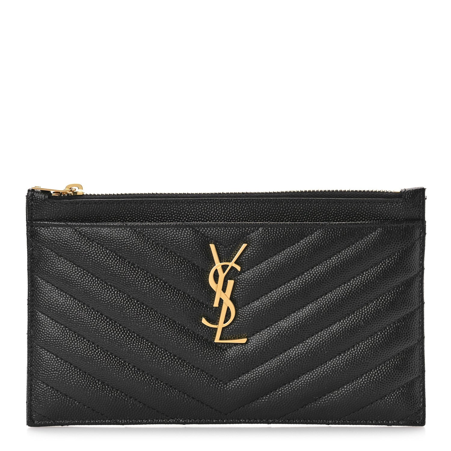 Saint Laurent Grain De Poudre Chevron Monogram Bill Pouch Black 1 of 8