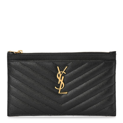 Saint Laurent Grain De Poudre Chevron Monogram Bill Pouch Black 1 of 8