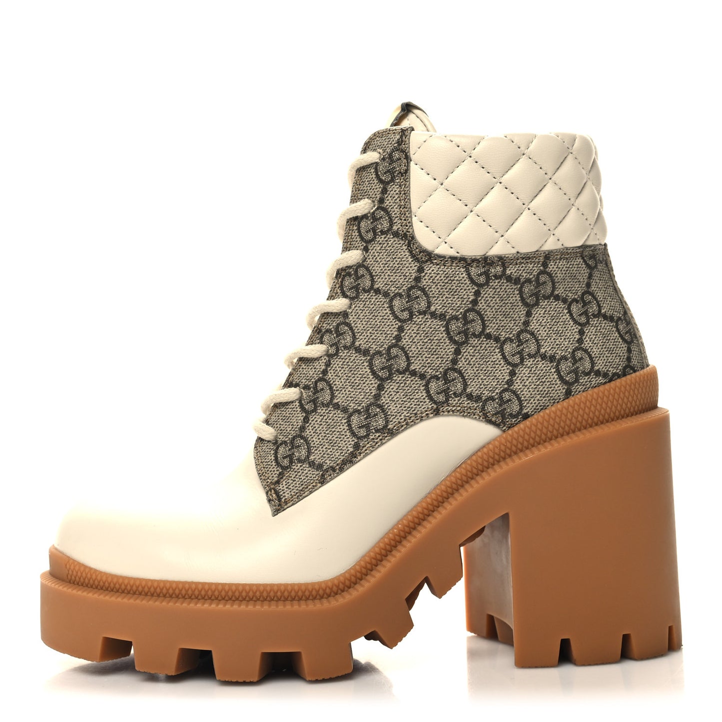 Calfskin GG Supreme Monogram Nappa Quilted Lace Up Ankle Boots 36 Mystic White Beige