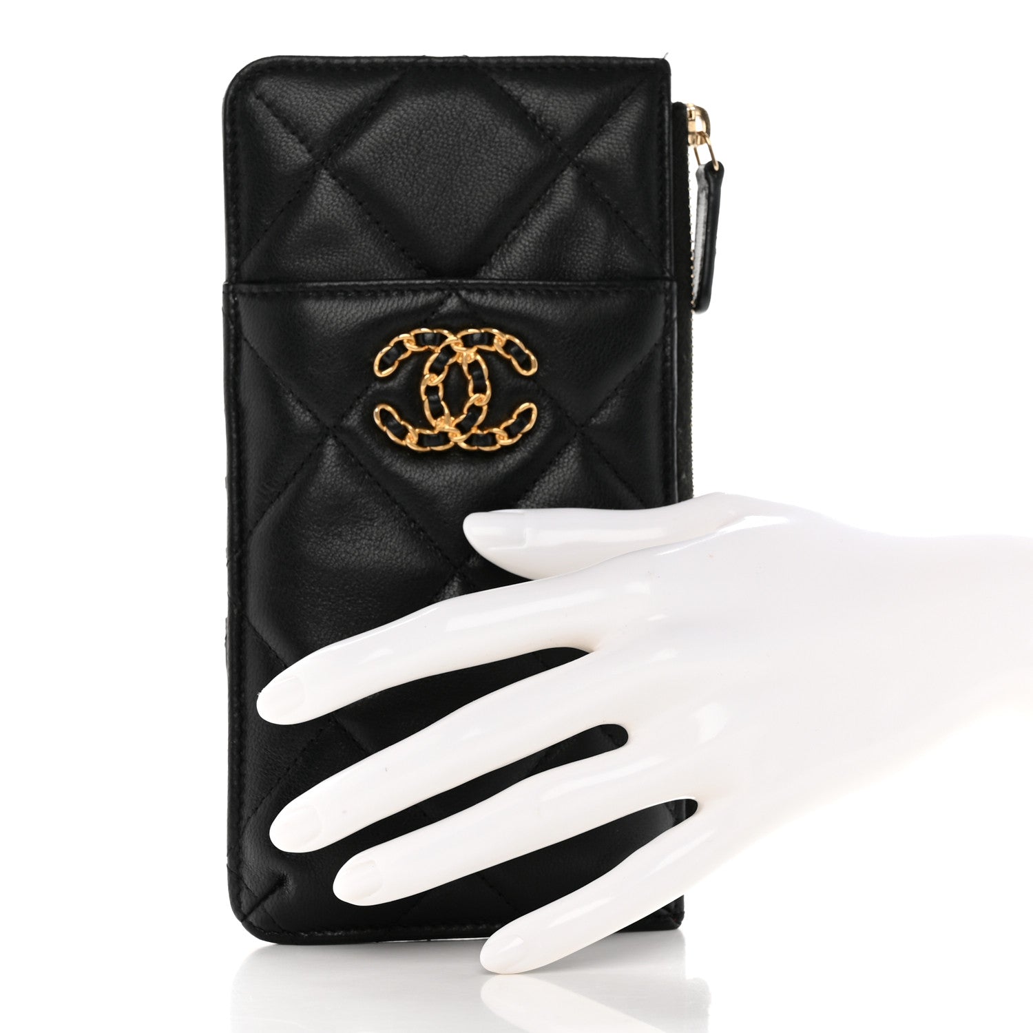 Chanel Goatskin Quilted Chanel 19 Phone and Card Holder Black 2 of 10