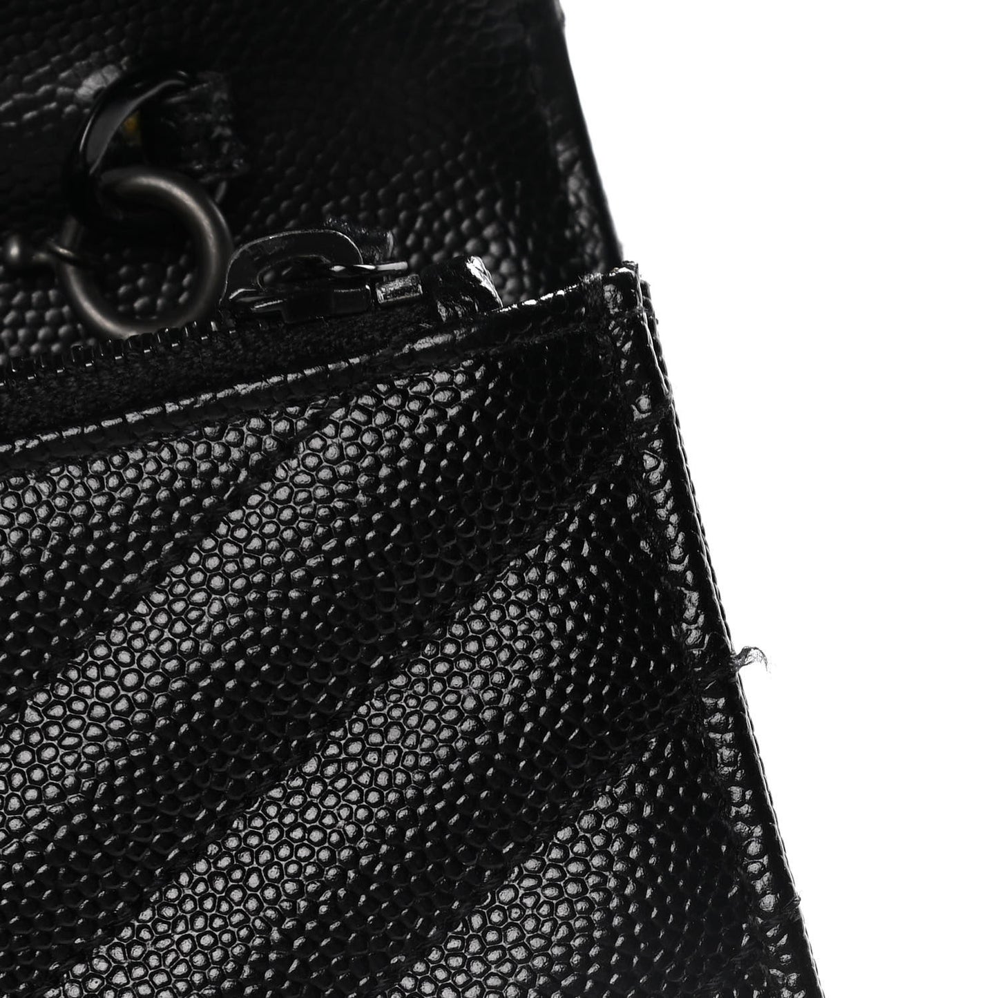 Grain De Poudre Matelasse Chevron Monogram Envelope Chain Wallet Black
