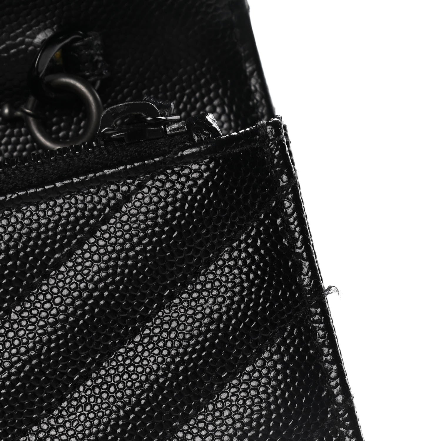 Saint Laurent Grain De Poudre Matelasse Chevron Monogram Envelope Chain Wallet Black 11 of 14
