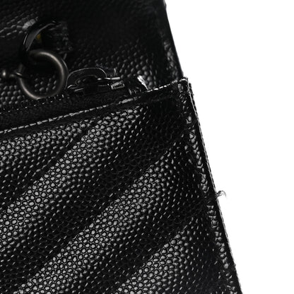 Saint Laurent Grain De Poudre Matelasse Chevron Monogram Envelope Chain Wallet Black 11 of 14