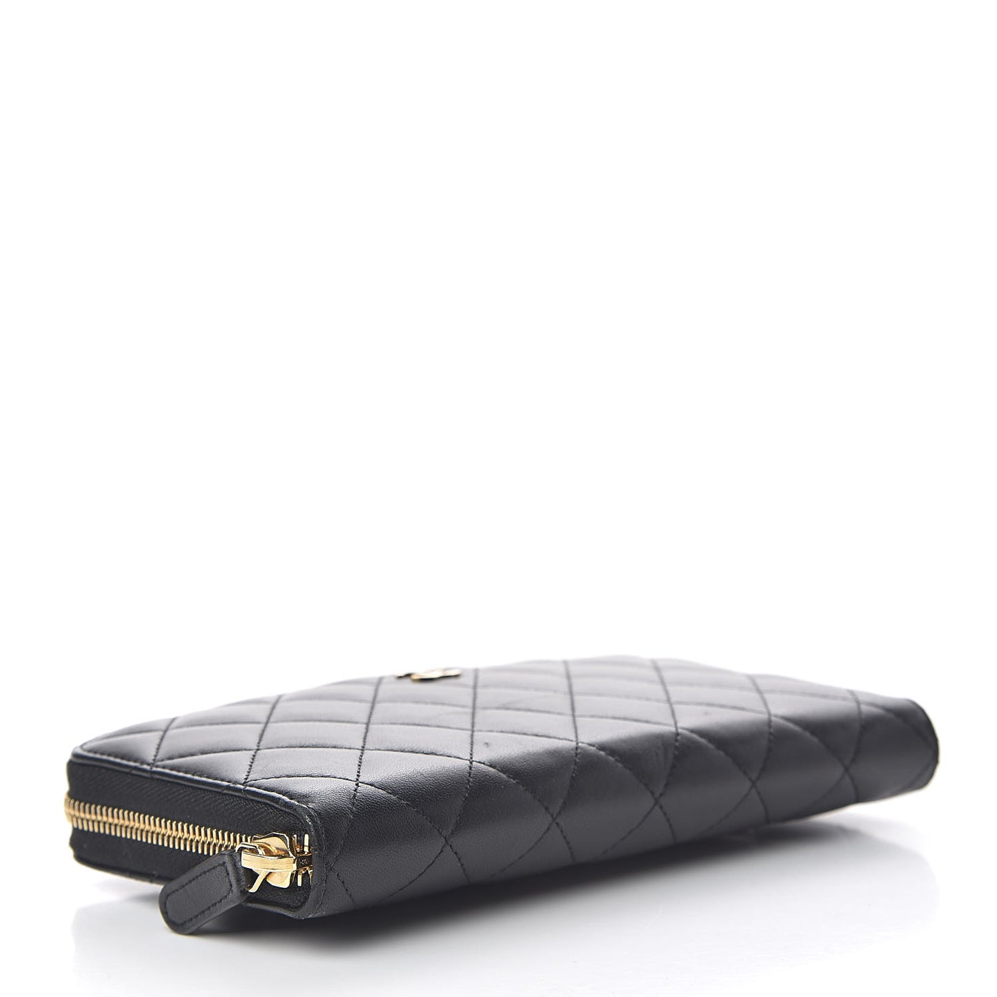 Lambskin Quilted Large Gusset Zip Around Wallet Black