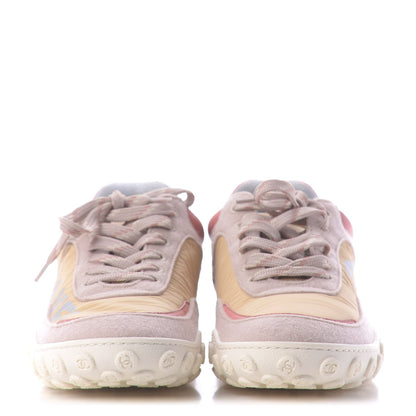 Chanel Nylon Calfskin Suede Womens CC Sneakers 38 Beige Pink 2 of 11