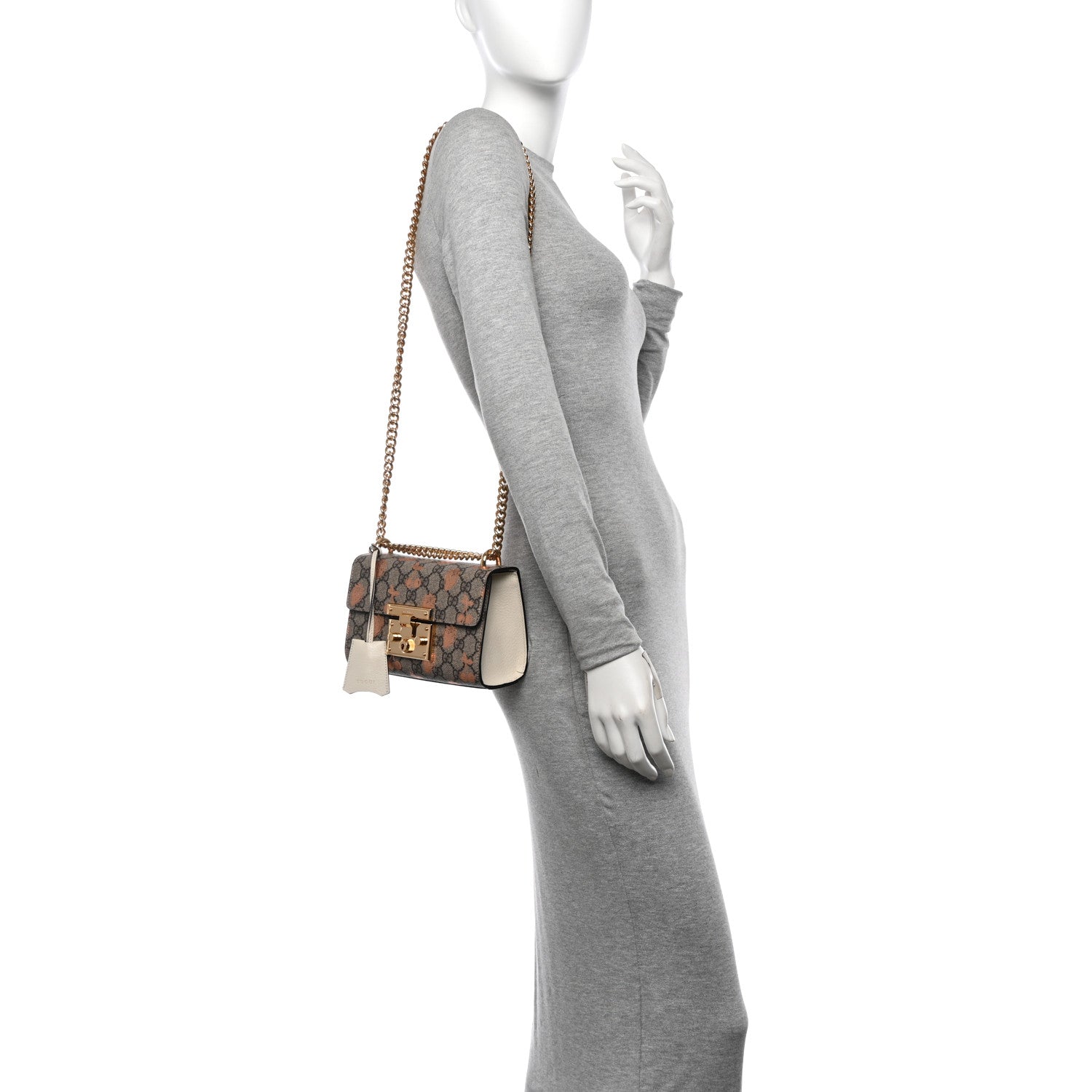 Gucci GG Supreme Monogram Berry Textured Dollar Calfskin Small Padlock Shoulder Bag Beige Ebony Light Copper Mystic White 2 of 11