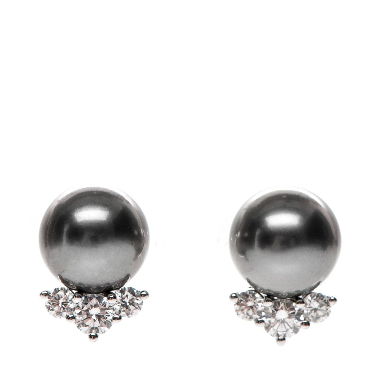 18K White Gold Diamond Black South Sea Pearl 10mm Stud Earrings