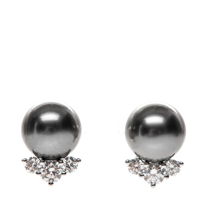 Mikimoto 18K White Gold Diamond Black South Sea Pearl 10mm Stud Earrings 1 of 4