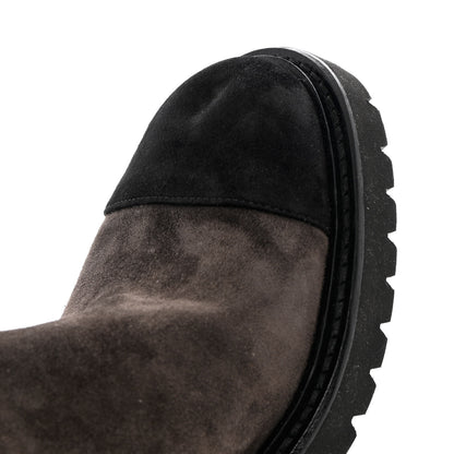 Chanel Suede Calfskin CC Cap Toe Boots 36.5 Black Brown 10 of 11