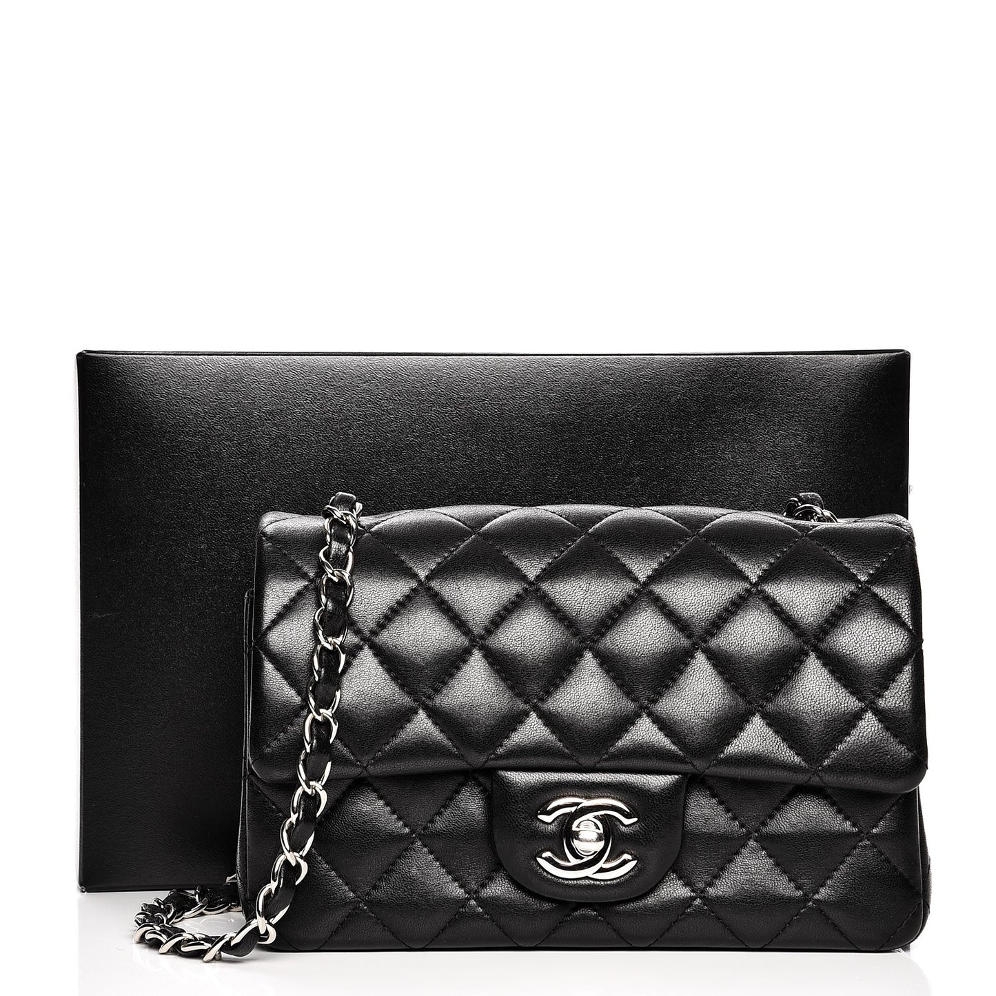 Lambskin Quilted Mini Rectangular Flap Black