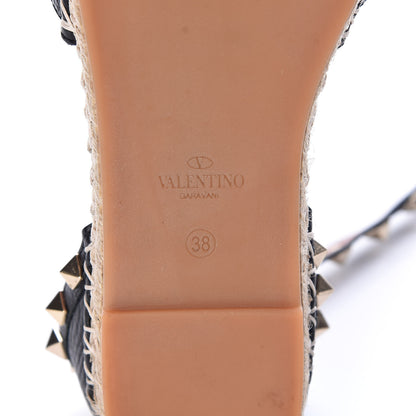 Valentino Garavani Grained Calfskin Rockstud Ankle Wrap Espadrille 20mm Flats 38 Black Light Cuir Natural 8 of 9