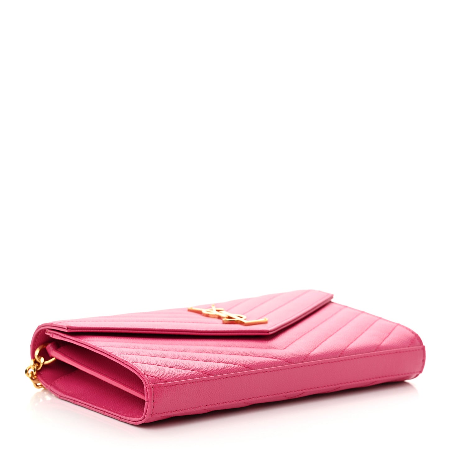 Grain De Poudre Matelasse Chevron Monogram Envelope Chain Wallet  Fuxia Couture