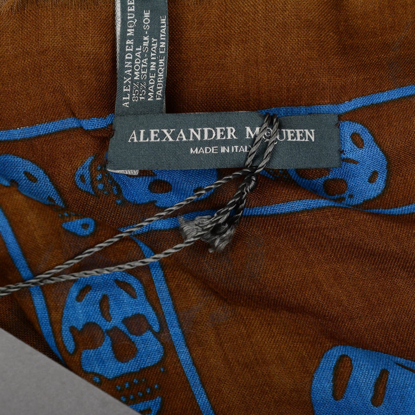 Modal Silk Fringe Edge Skull Scarf Brown Blue