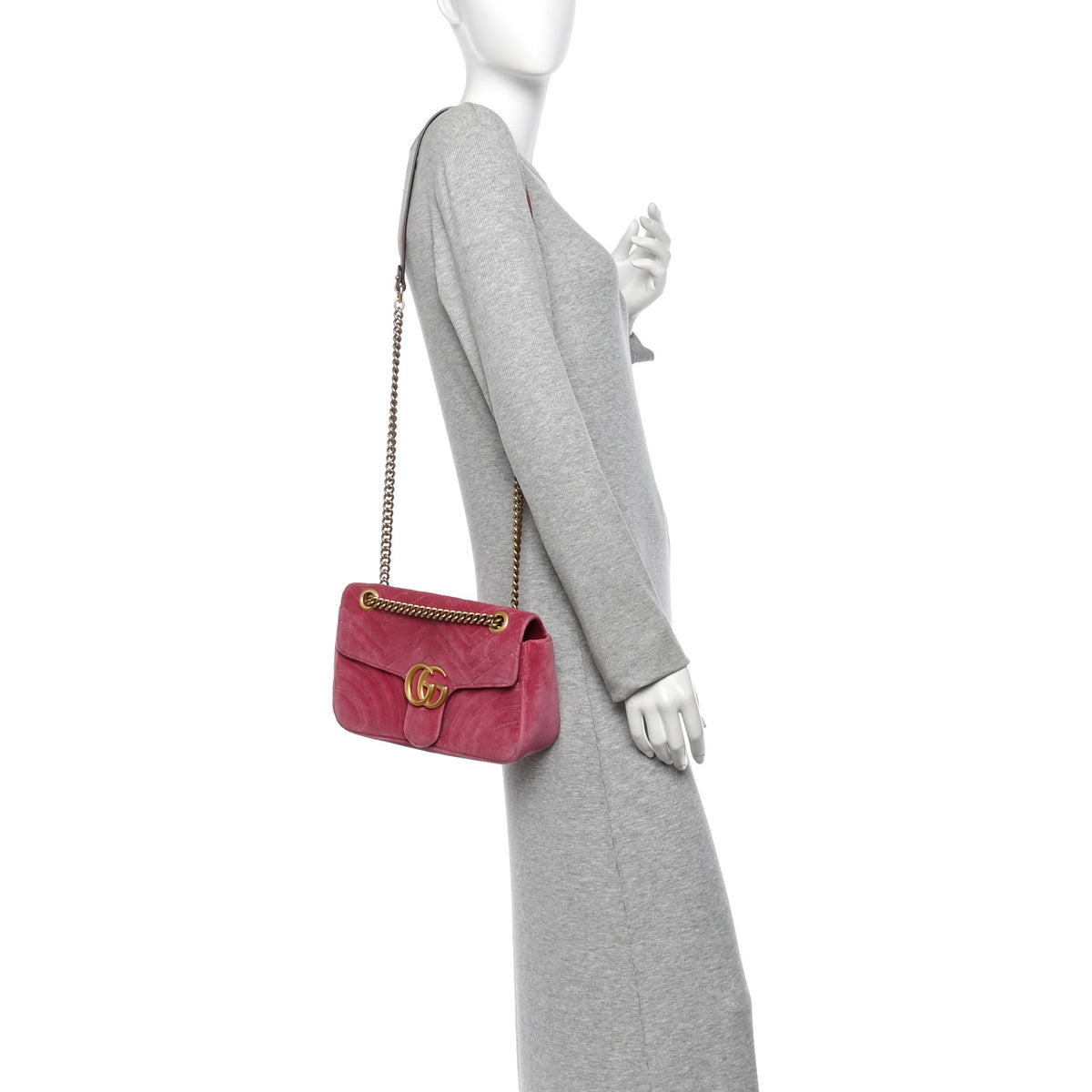 Gucci Velvet Matelasse Small GG Marmont Shoulder Bag Light Raspberry Rose 2 of 12