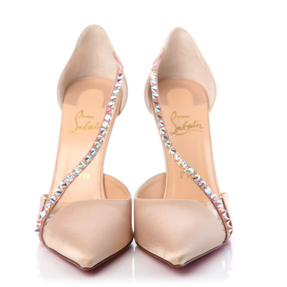 Christian Louboutin Satin PVC Suede Stud Krystal Cross 100 Pumps 40 Nude 2 of 10