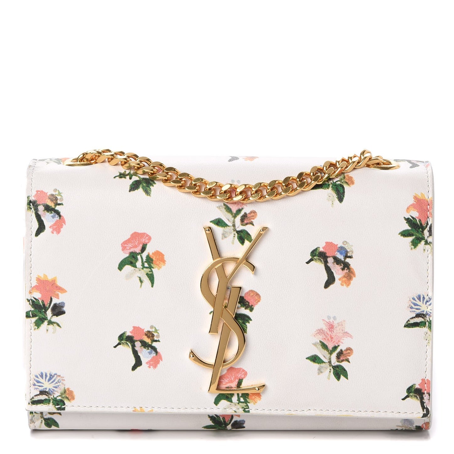 Calfskin Prairie Flower Printed Small Classic Monogram Kate Satchel White