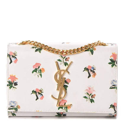 Saint Laurent Calfskin Prairie Flower Printed Small Classic Monogram Kate Satchel White 1 of 7