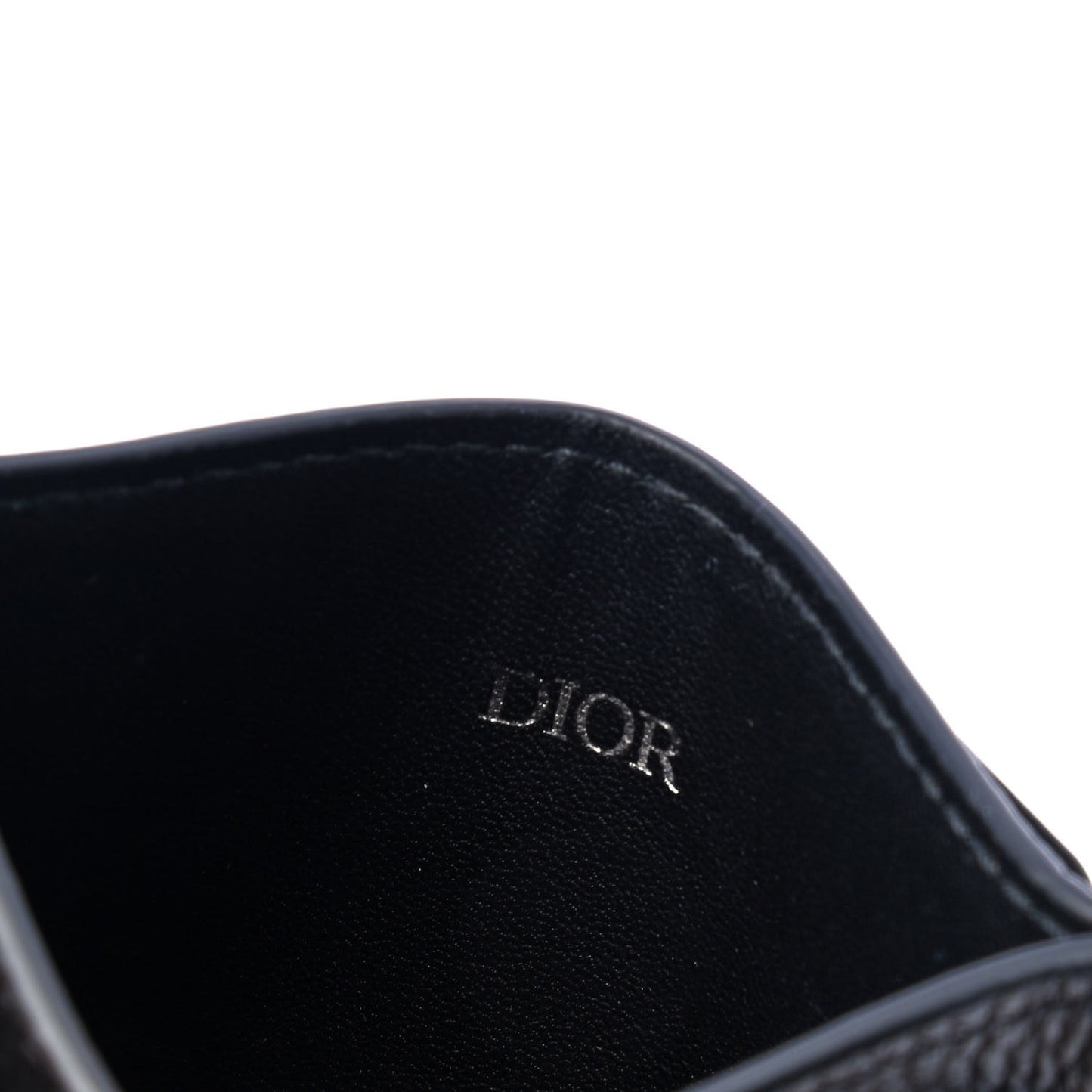 Grained Calfskin Oblique Card Holder Black