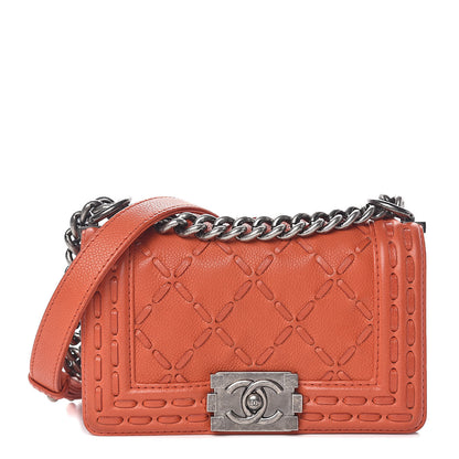 Chanel Caviar Stitched Small Boy Flap Dark Orange 1 of 17
