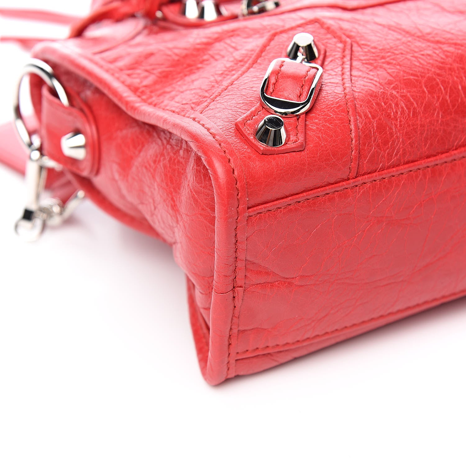 Balenciaga Agneau Classic Silver Hardware Mini City Logo Strap Rouge Cardinal Black 8 of 9